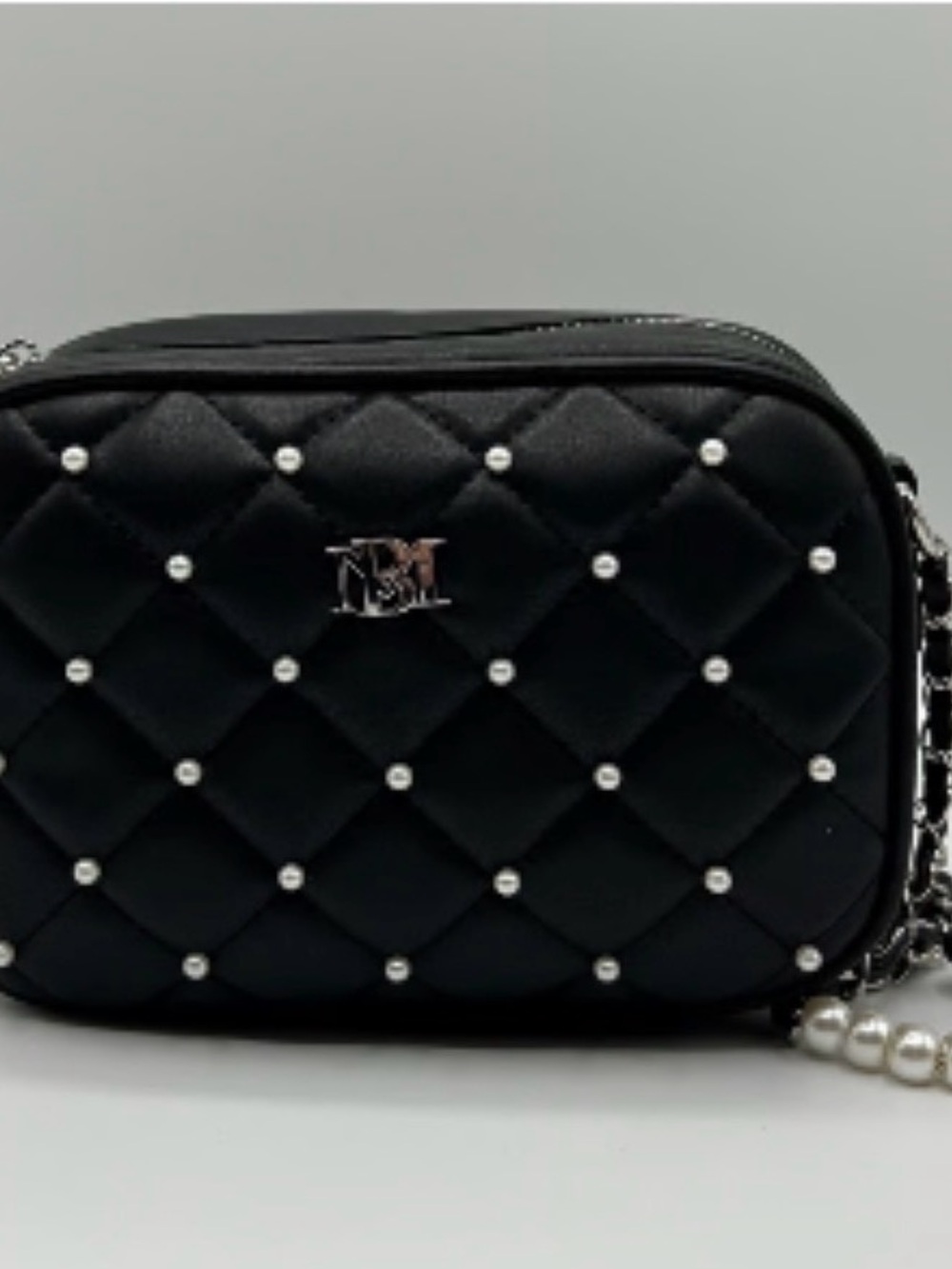 NWT Badgley Mischka Quilted Black Pearl-Stud Crossbody Bag